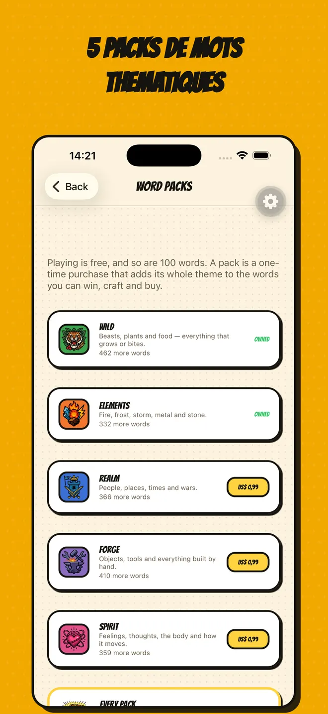 5 PACKS DE MOTS THEMATIQUES